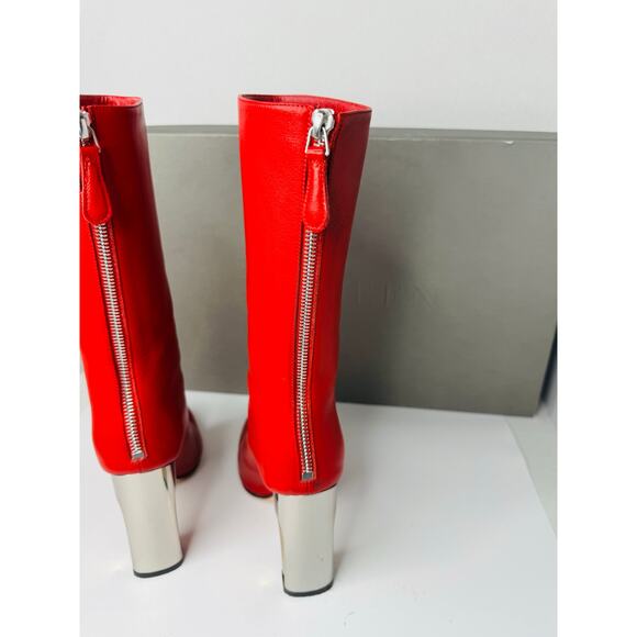Alexander McQueen Red Leather Lux Duchess Bootie Boots 105mm High Heel Size 37.5 - Picture 7 of 13